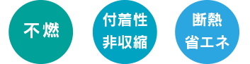 不燃、付着性・非収縮、断熱・省エネ